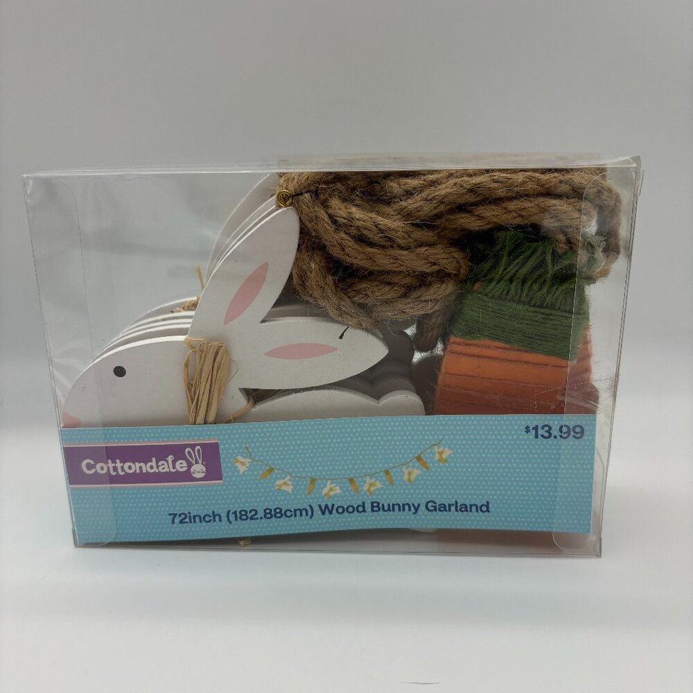 Cottondale 72" Wood Bunny Rabbit & Carrot Easter Garland Holiday Home Decor NEW